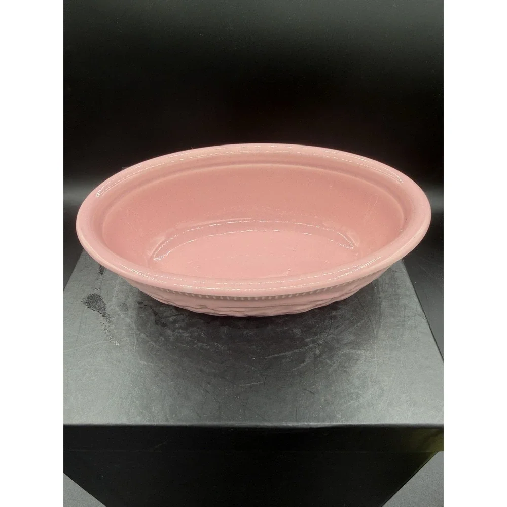 🌸🍽️ Vintage Home Laughlin Oven Serve Pink Embossed Oval Dish – USA Pottery 🍽️